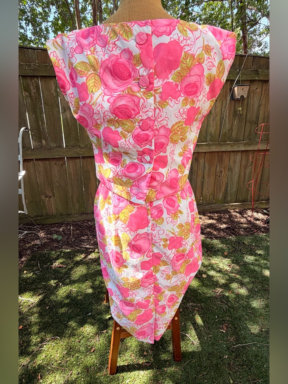 Vintage Leslie Fay Original Pink Rose Floral Dress & Jacket Set - Picture 5 of 13
